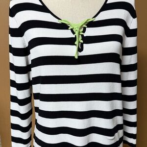 Marisa Christina Black and White Striped 3/4 Sleeve Top